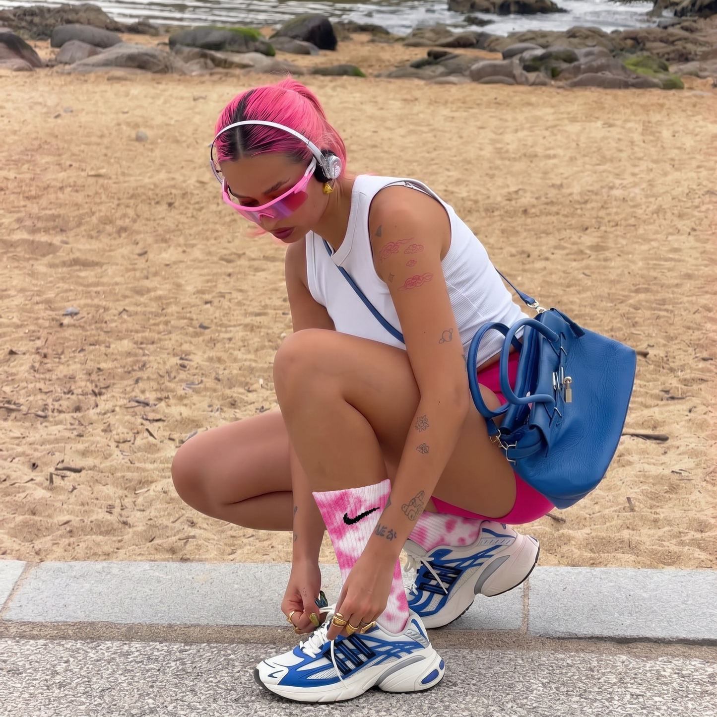 Flamingo - Chaussettes Nike tie-dye roses