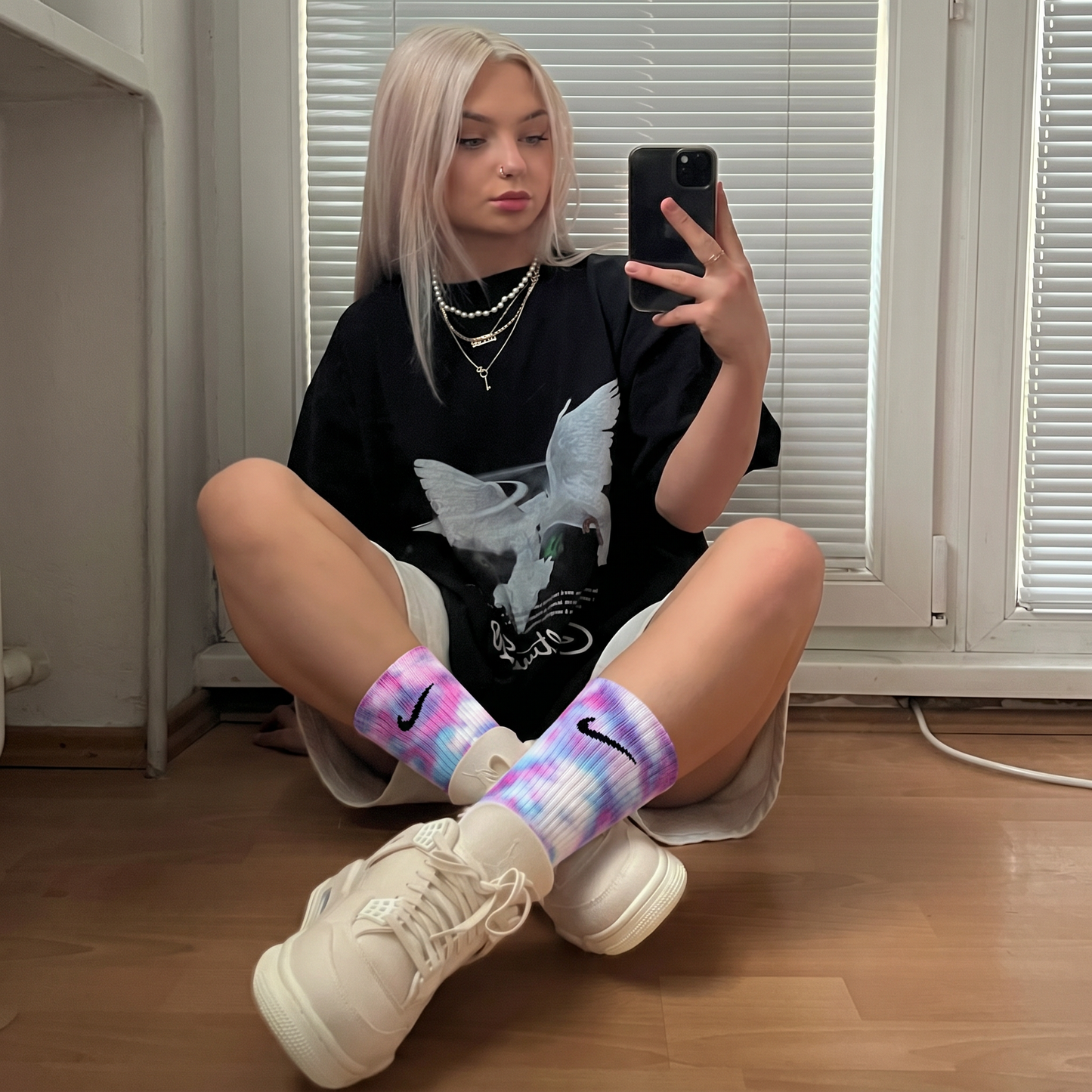 Galaxy - Bleu et Rose Tie-Dye Nike Chaussettes 